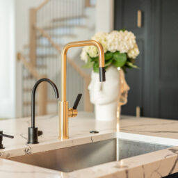 kitchen sink faucet gold and black