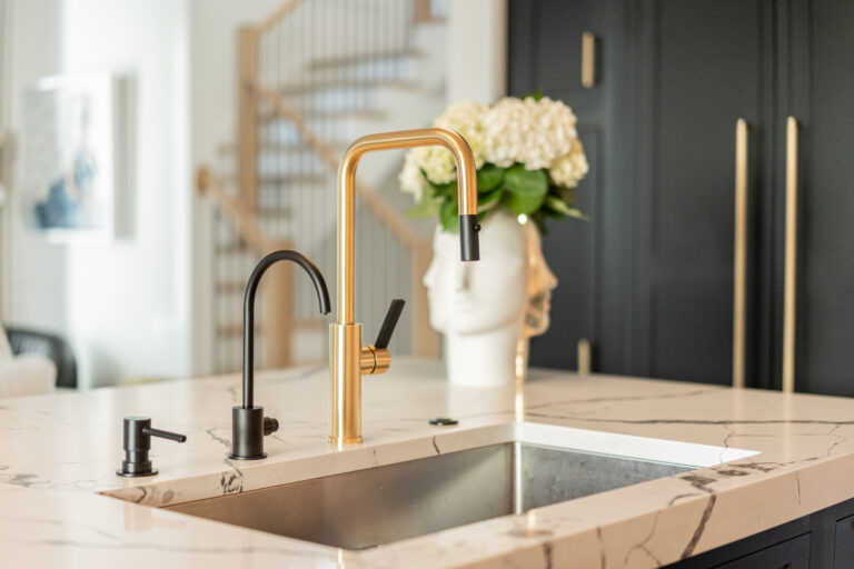 kitchen sink faucet gold and black